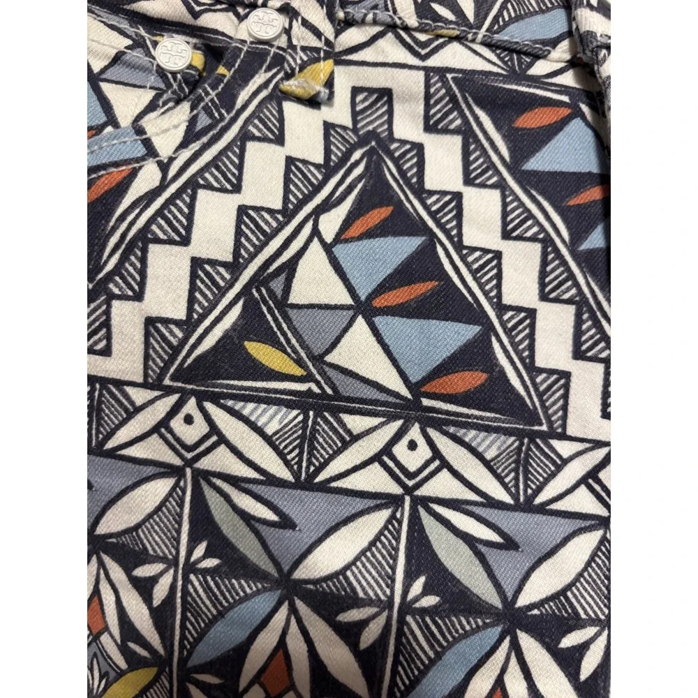 Tory Burch Acoma Geometric Print Straight Leg Cropped Pants Size 32